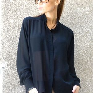 Aakasha Sheer Black Pleated Back Blouse